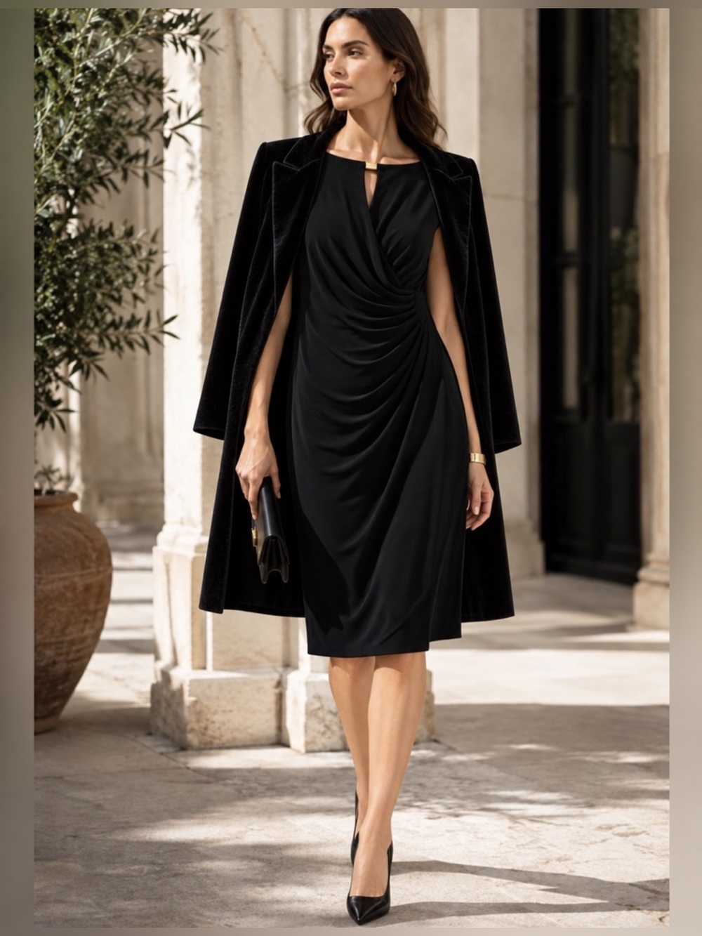 NWT Lauren Ralph Lauren Essentials Black Faux Wrap Crossover Keyhole Dress SZ 10